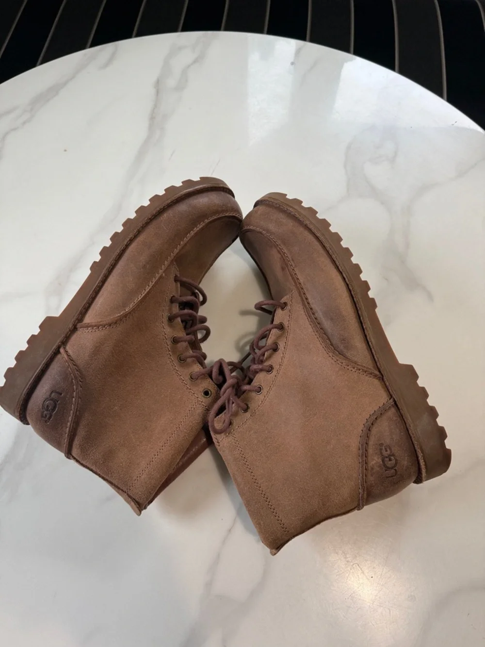 UGG Men's Tan Suede Lace-Up Moc Toe Boots
